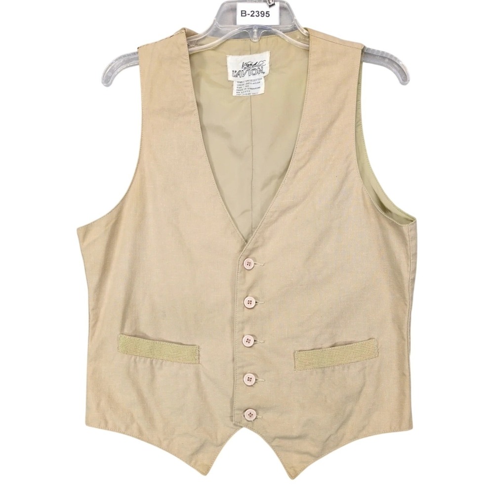Vintage 70s L'Avion Beige Western Vest Mens S Cotton Retro Waistcoat Steampunk